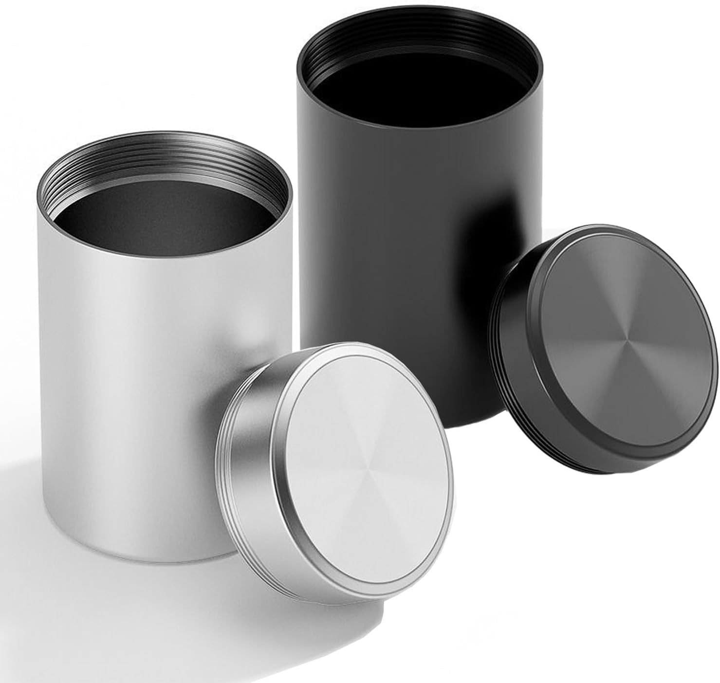 2PCS Aluminum Storage Jar Portable Airtight Container Bottle Multipurpose Storage Container for Spices, Coffee & Teas 140 ml (Black and Silve)