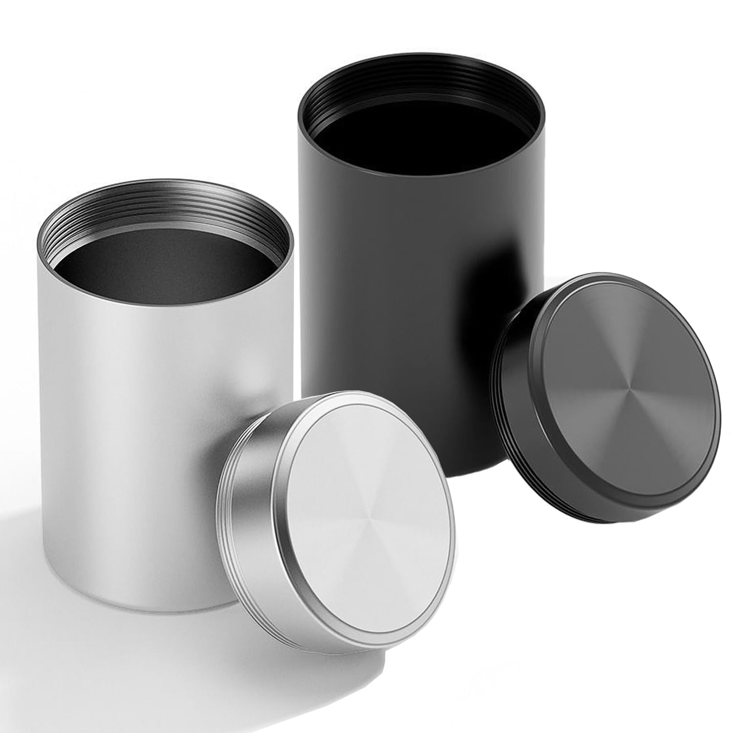 2PCS Aluminum Storage Jar Portable Airtight Container Bottle Multipurpose Storage Container for Spices, Coffee & Teas 140 ml (Black and Silve)