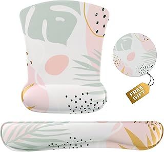 iCasso Mouse Pad with Wrist Support + Keyboard Wrist Rest+ Coaster, 3in1 Non-Slip Cute Ergonomic Mousepad Made Easy Typing and Relieve Wrist Pain, Perfect for Computer, Office (Morandi)