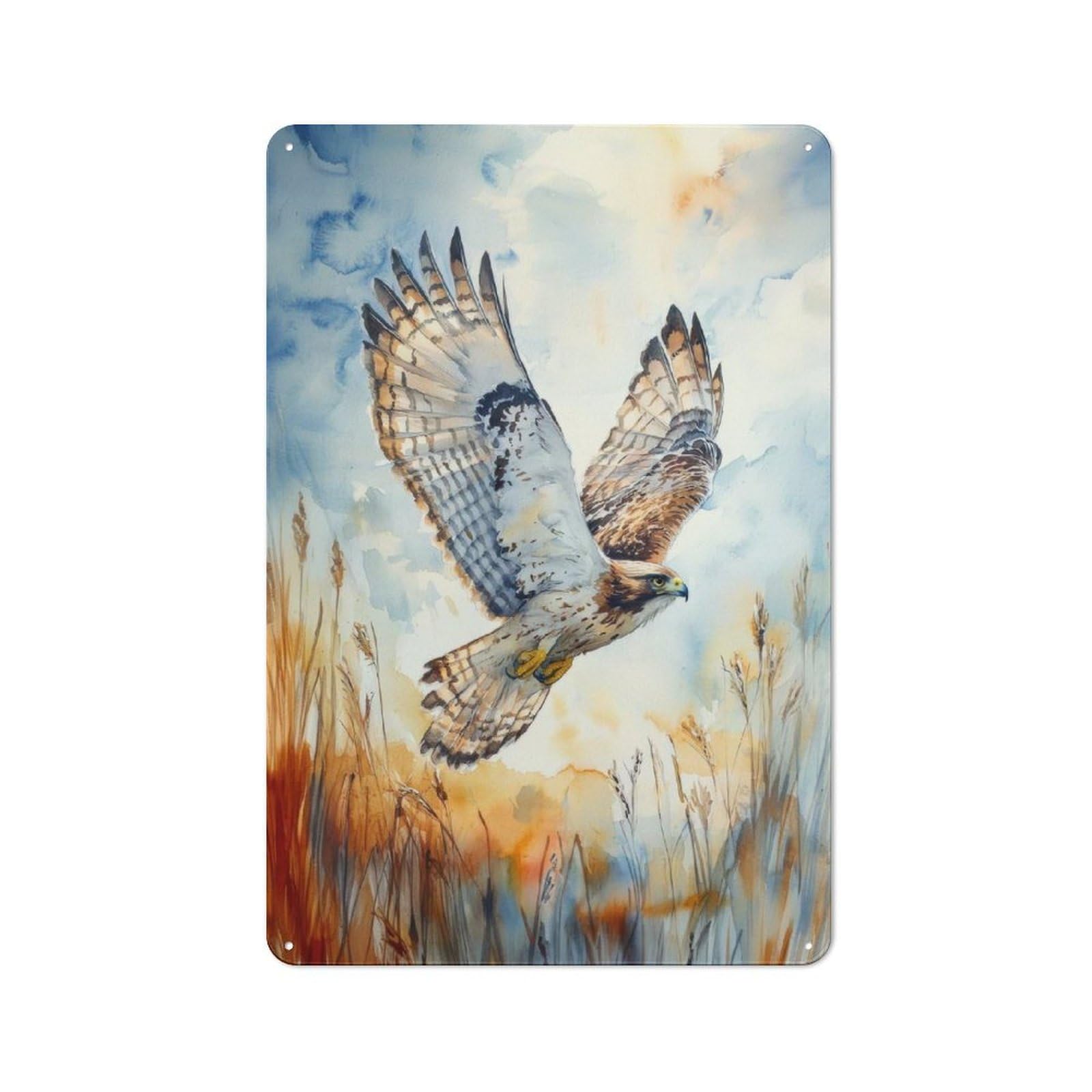 Junmoney Hawk In Flight Watercolor For Bar Or Restaurant, Retro Metal Plaque 30X20cm, A Decorative Christmas Gift For Hospitality Decor Collectors
