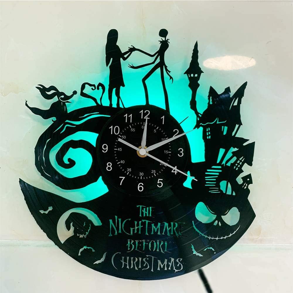 Buy The Nightmare Before Christmas Vinyl Record Wall Clock Jack Skellington And Sally 12 Vinyl Cd Quartz Clock Halloween Lights Decoration Compatible With Disney Cartoon Themed Rooms A With Led Online In Indonesia