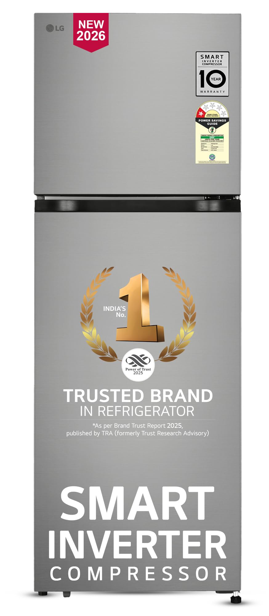 LG 251 L, 1 Star, Frost-Free Smart Inverter Double Door Refrigerator with Smart Mode (GLT2516WWPZ, Shiny Steel, Multi Air Flow Cooling with Max Fresh Zone, 2026 Model)