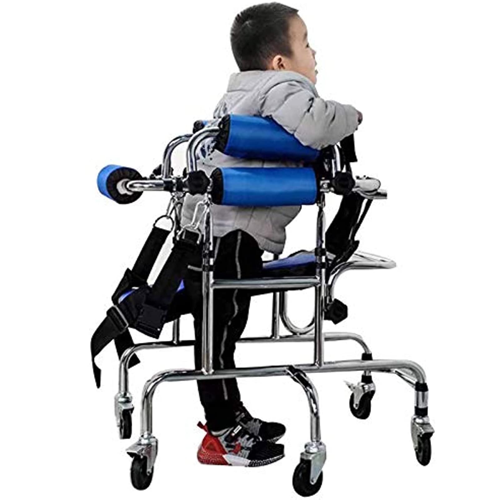 Andador de rehabilitación infantil, andador de acero inoxidable con 6 ruedas, andador para niños discapacitados con parálisis cerebral