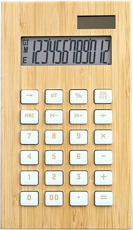 Wooden Solar Calculator, 12 Digits Large Display, Office Learning，1pc