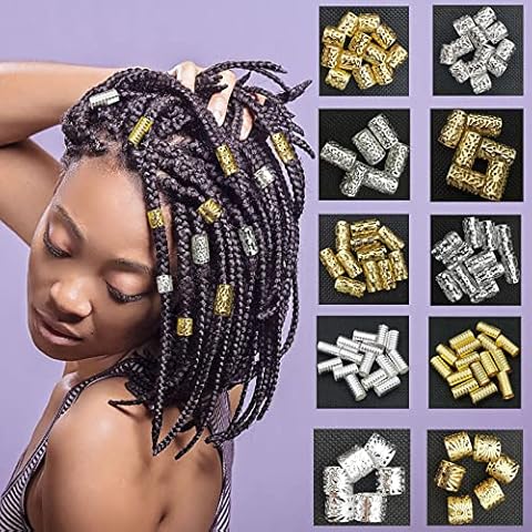 100 PCS Gold Hair Cuffs Hair Beads for Girls Silver Hair Jewelry for Braids Accessories, Flosius Hair Charms for Braids Dreadlock Accessories Loc Jewelry for Black Women Cover