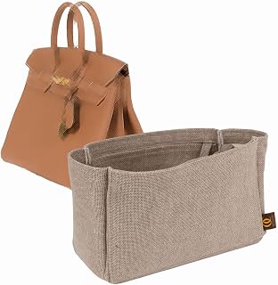 Regular Style Cotton Canvas Bag and Purse Organizer in Beige Compatible for the Designer Bag Birkin