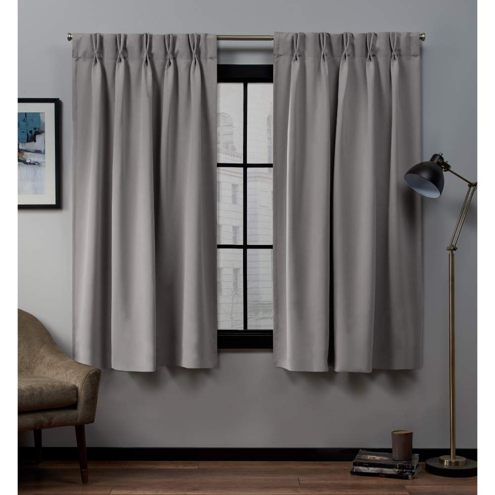 EXCLUSIVE HOME Sateen Twill Woven Room Darkening Blackout Pinch Pleat/Hidden Tab Top Curtain Panel Pair, 63" Length, Veridian Grey