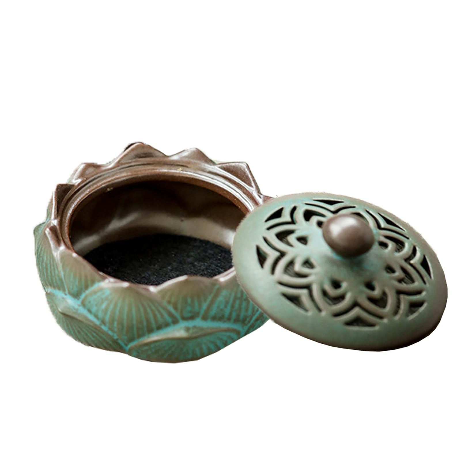 Sqoyei Green Retro Flower Shape Garlic Holder Countertop Produce Saver, Ceramic Garlic Keeper With Lid Dustproof Garlic Jar Reusable Pepper Storage