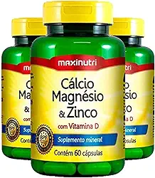 Cálcio, Magnésio e Zinco - 3 unidades de 60 Cápsulas - Maxinutri