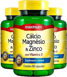 Cálcio, Magnésio e Zinco - 3 unidades de 60 Cápsulas - Maxinutri