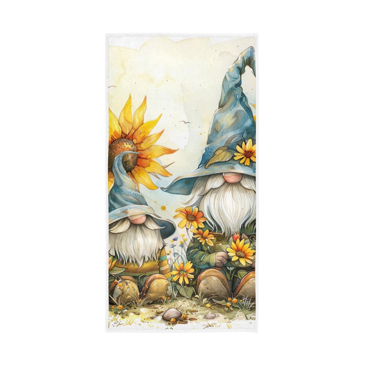 LSRCPD Watercolor Sunflower Gnomes Hand Towel, Soft Towels for Bathroom, Gym, Hotel, Spa 15 x 30 Inches