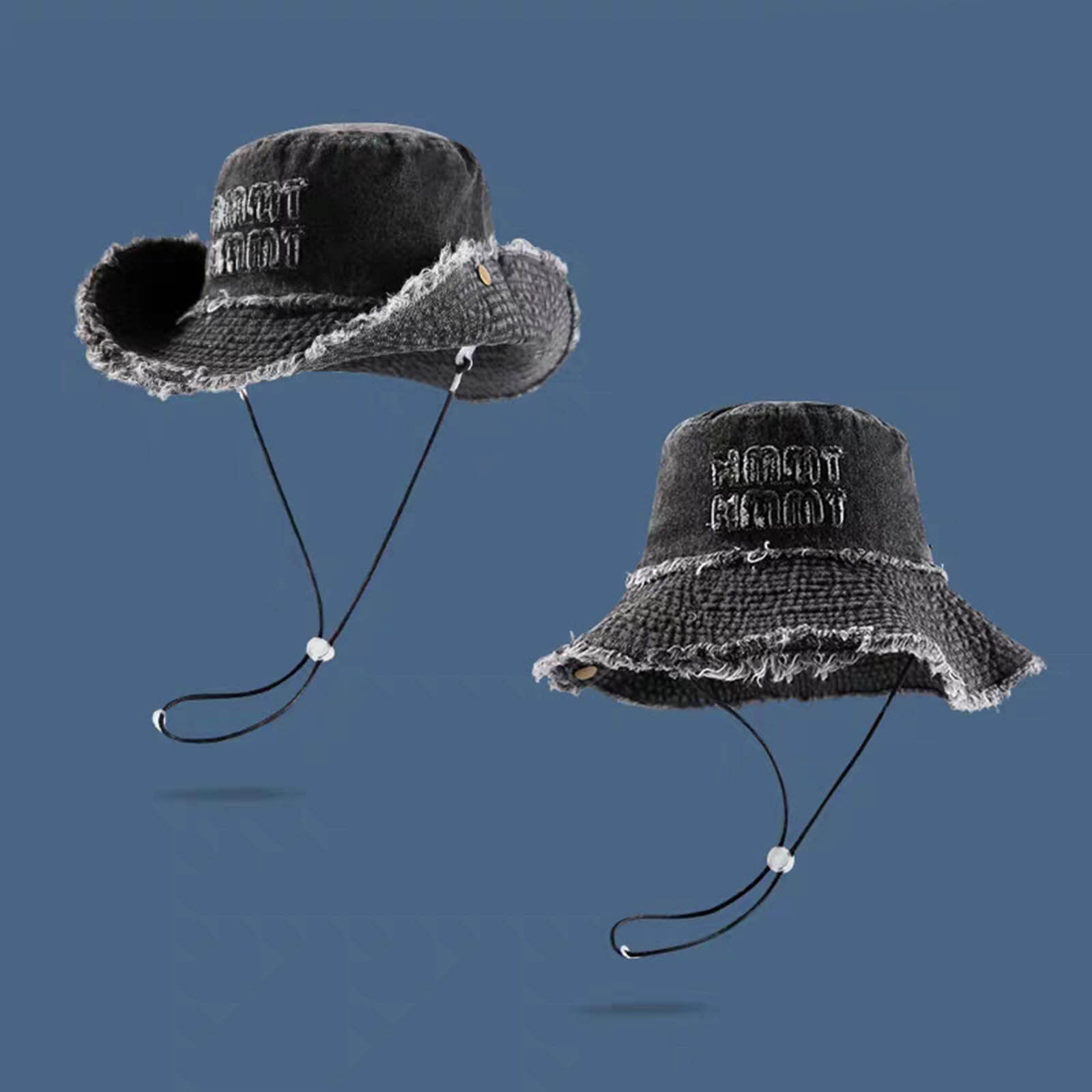 Retros Styles - Sombrero de pescador de mezclilla desgastada con borde ancho con cordón para senderismo, pesca y trajes casuales, accesorios de festival de moda