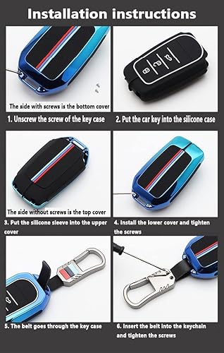 Miniatura 8 de AAGiiLEEYO Funda para llavero de automóvil, funda de 4 llaves, carcasa de metal con control remoto de entrada sin llave inteligente con Keychian