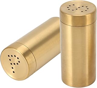 2PCS Salt and Shakers, Gold Jar Stainless Steel Rustproof Screw Open Top Seasoning Shaker Bottle for Salt Sugar Paprika Other