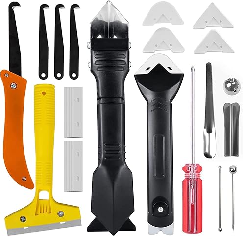 27 herramientas de eliminación de lechada, herramientas de calafateo de silicona, herramienta de acabado de sellador 3 en 1, raspador de ángulo de 27 herramientas de eliminación de lechada, herramientas de calafateo de silicona, herramienta de acabado de sellador 3 en 1, raspador de ángulo de