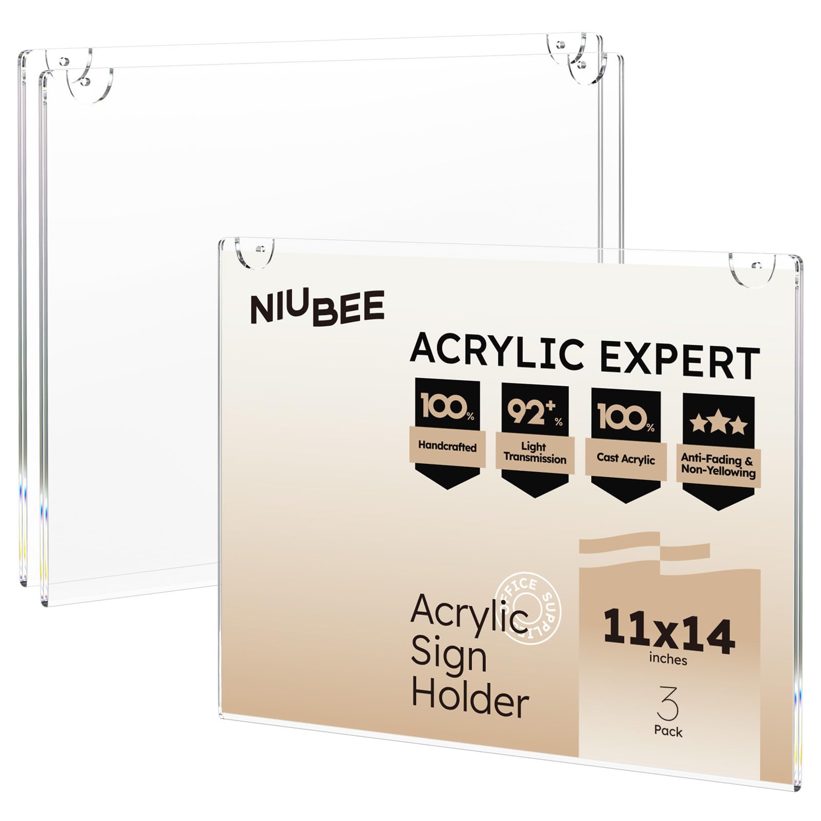 NIUBEE 11x14 Acrylic Sign Holder Wall Mount Sign Holder,Clear Plastic Photo Frames for Paper