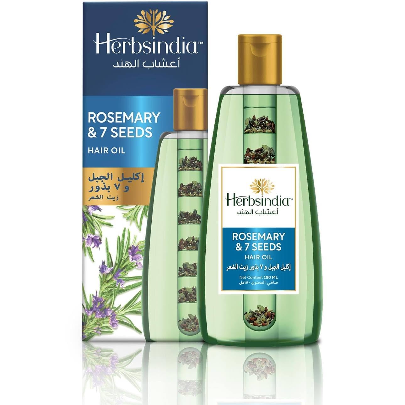 GenericRosemary oil, Herbsindia Rosemary & 7 Herbal Seeds Hair Oil With Nourish Tube | Makes Hair Longer & Shinier | Silicone & Paraben Free | 280ml