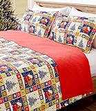 Quilt Set King/Cal King Size - Christmas Quilts - 3 Piece Lightweight Comforter Set w/ 2 Pillow Shams - Soft Coverlet Blanket for All Seasons - Xmas Festive Holiday Bedspread - Santa's Sack, 106 x 96
