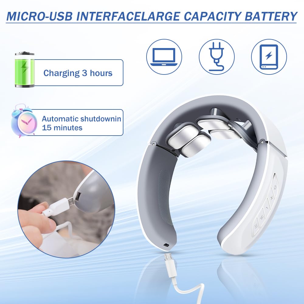 Masseur Cervical, Massage Cou Portable 6 Têtes avec Thérapie Thermique à 42°C, 6 Modes de d'Impulsion 9 Intensités Accueil Masseur pour Bureau et Maison, Voyage