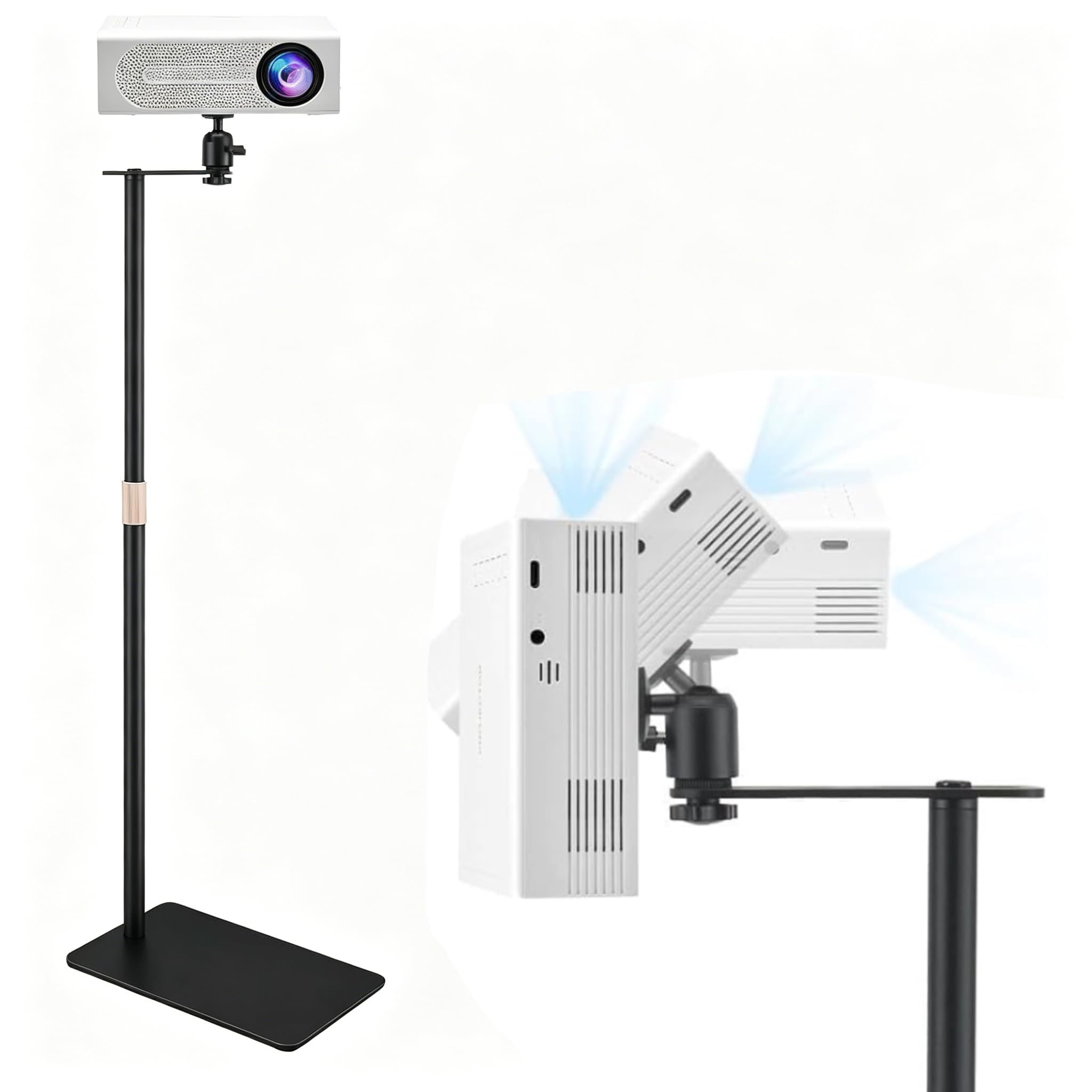 Support pour Vidéoprojecteur, Pied avec Rotation 360°, Derrière Canapé Contre le Mur, Charge 5kg, Hauteur Réglable 30-130cm, Projector Stand pour Maison, Bureau, Extérieur