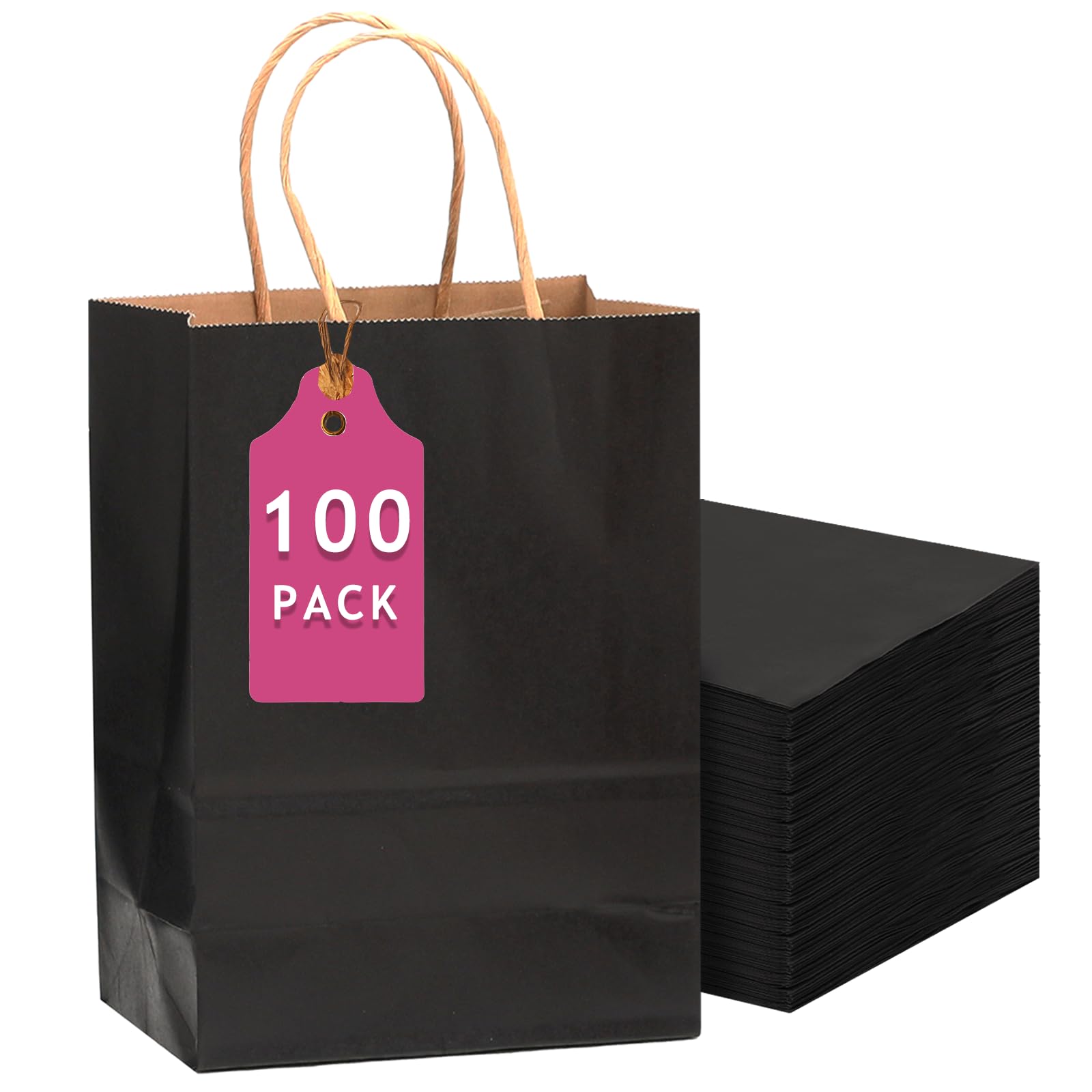 Gcardist Pack of 100 Black Gift Bags with Handles Bulk 13 x 5 x 10 Inch Large Size Kraft Paper Bags Multiple Uses (33 x 26 x 13 cm, Large Size)-image-8