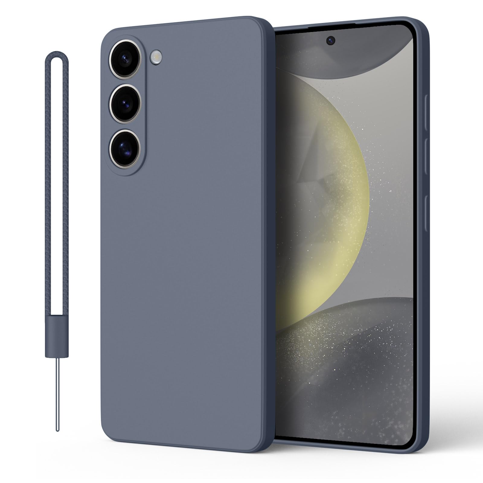 ORDA für Samsung Galaxy S24 Hülle Silikon mit Trageband, Blau Grau | Ultra Dünn Slim mit Microfiber, Stoßfes Kratzfeste, Vollständiger Kameraschutz Handyhülle