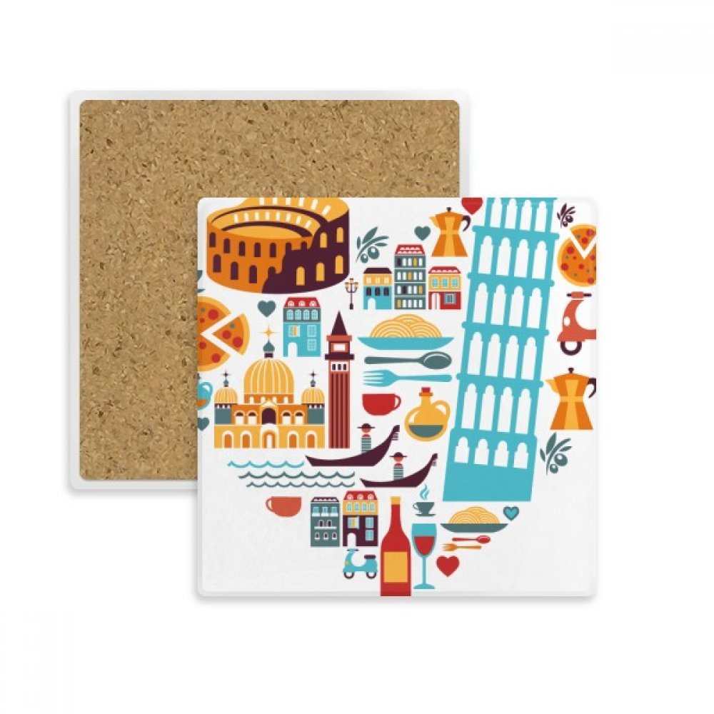 Coaster Tasse en Pierre Absorbante Motif Théâtre Romain d'Italie Forme Cœur