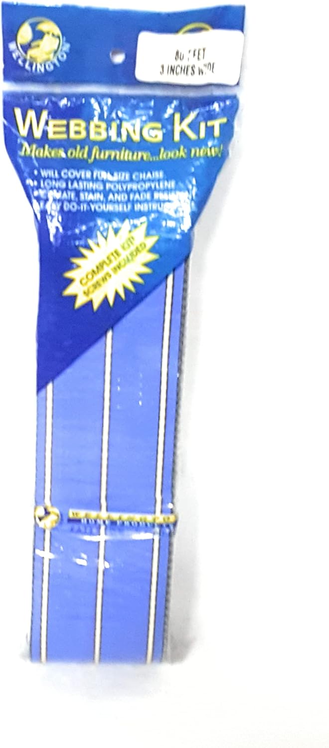 Chair Strap,80 Feet 3 Inches Wide Webbing Kit, Replace Your Old Chair with, Vibrant Colors to Choose from Made in USA. (Blue/Cream Stripes)