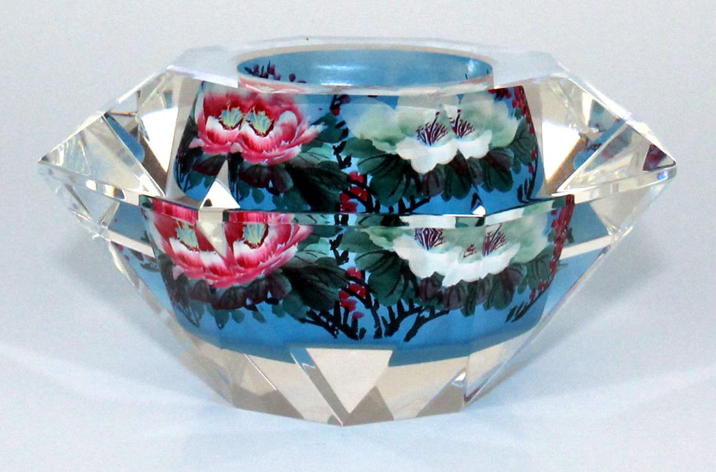 Hand Painted Crystal Tea Light Candle Holder - Twilight Bloom