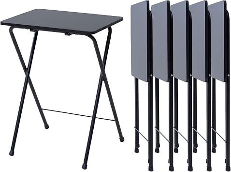 Yamazen RYST5040H*6BKBK4 Folding Table, 6-Piece Set, Side Table Top Board Resistant to Scratches, Dirt, Moisture, and Heat, Width 19.7 x Depth 18.9 x Height 27.6 inches 50 x 48 x 70 cm, Folding