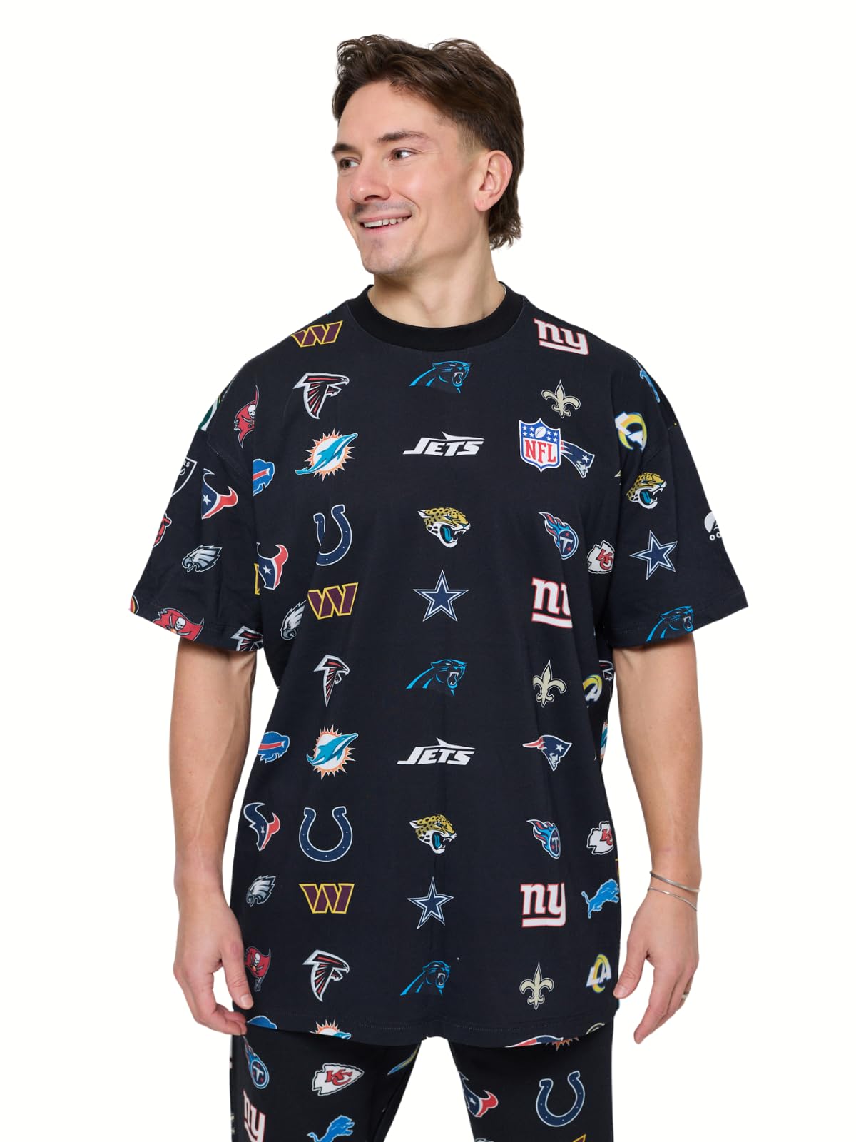 OOSC Mens NFL Oversize Team Black T-Shirt, Black, XS EU