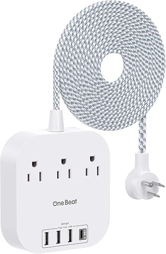 Miniatura 7 de Extensión de corriente con USB C, 3 tomas de corriente, 4 puertos USB (22.5 W/4.5 A), estación de carga de escritorio, enchufe plano, cable de Negro