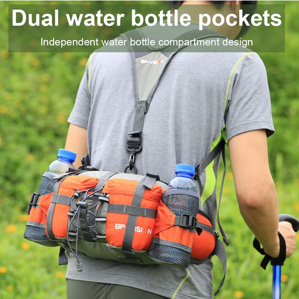 ハイキングウエストパック ウォーターボトルホルダー2個付き &ndash; タクティカルランバーファニーパック 男女兼用 釣り&amp;ハンティ
