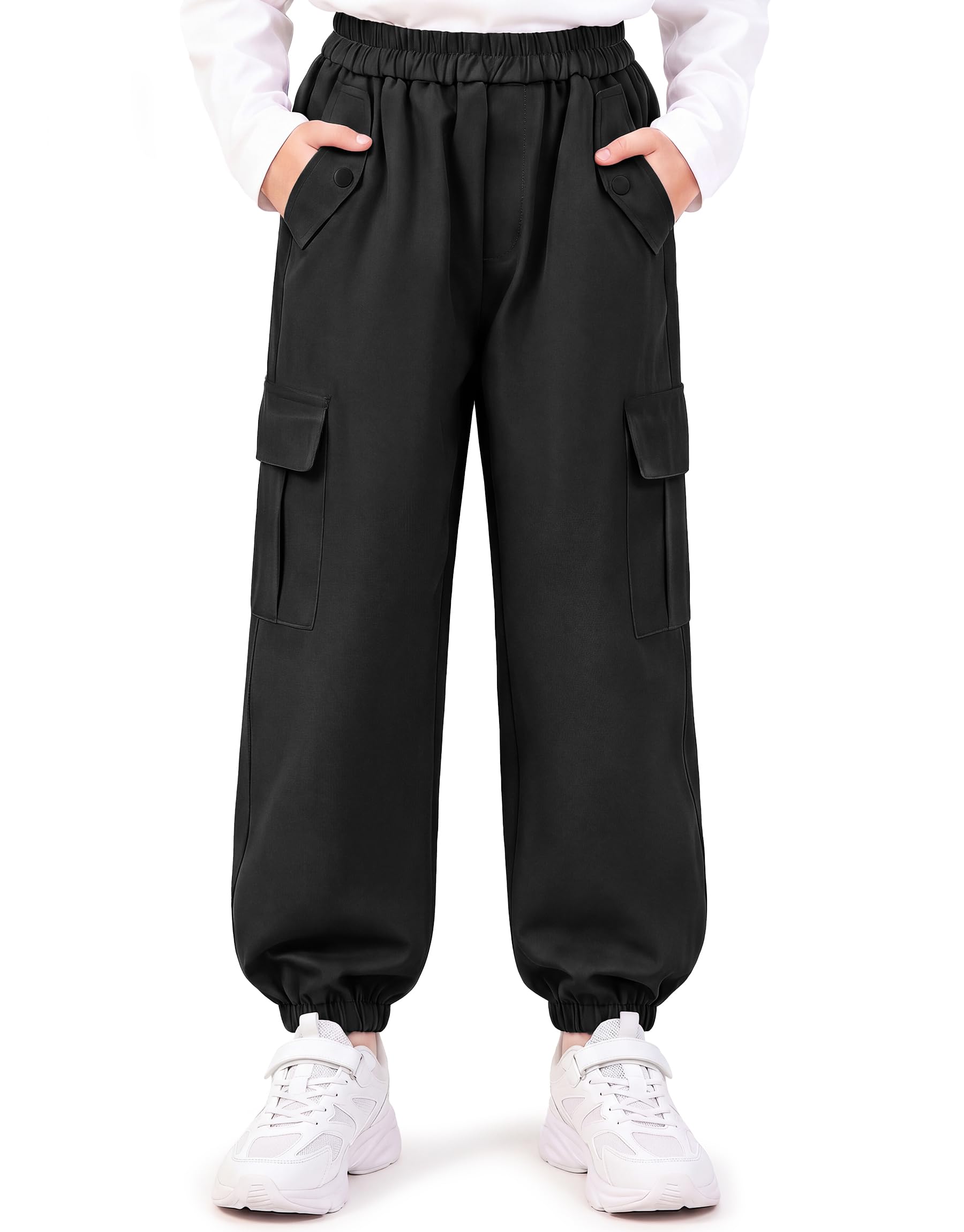 Pantalon Cargo Filles Coton Doux Multiples Poches Enfants 6-13 Ans | Pantalon Jogging, Respirant, Pantalons Décontracté, Taille Élastique, Pantalons Sport pour Enfants, Streetwear Casual