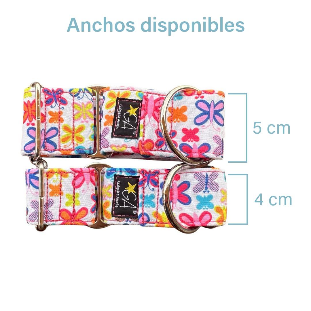 Galguita Amelie, 5 cm di Larghezza, Taglia M (30-39 cm), Collare per Cani con Farfalle