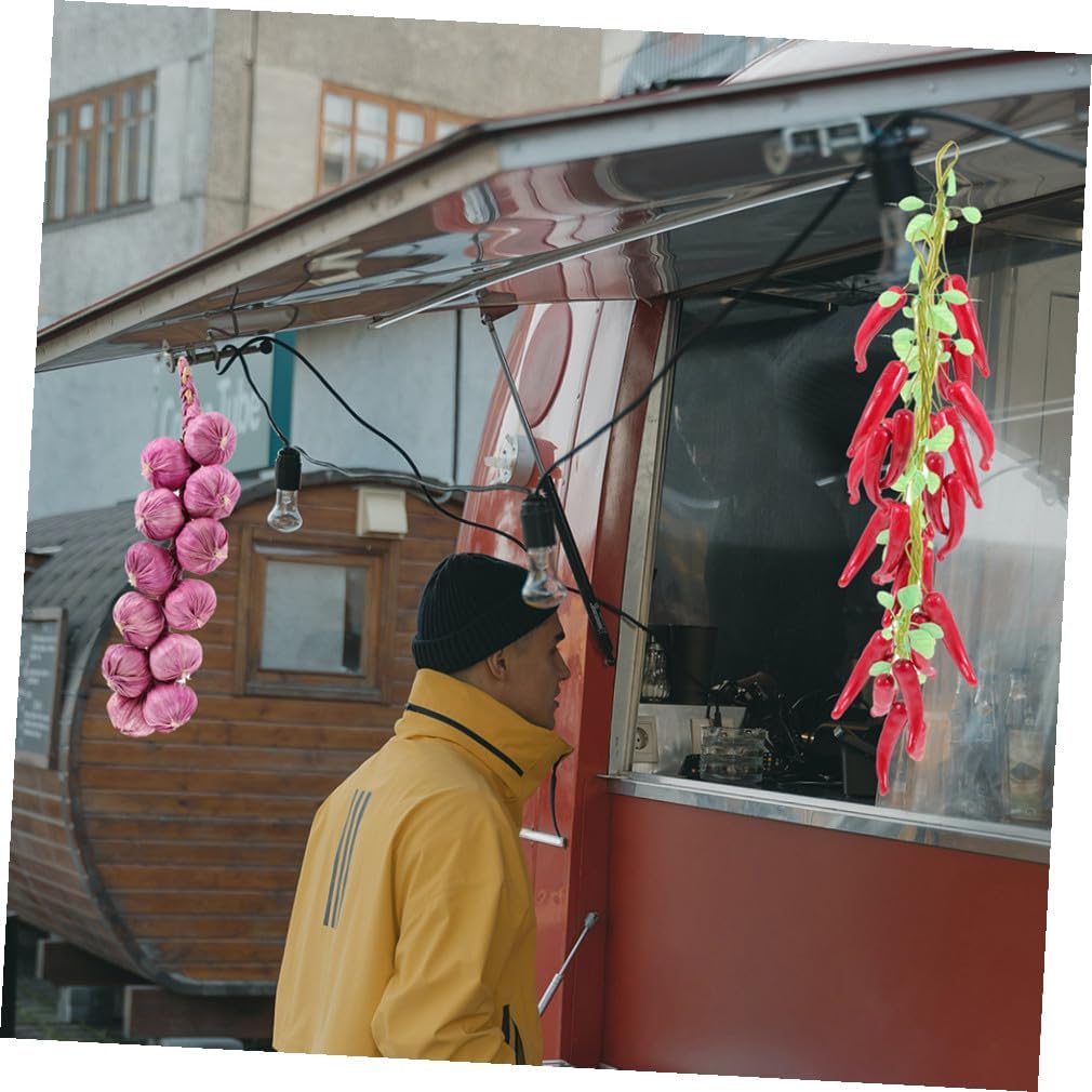 Mobestech 8pcs Lifelike Chili Pepper Hanging Strings for Farmhouse Kitchen Decor Realistic Simulation Peppers for Home Supermarket and Kindergarten Decoration