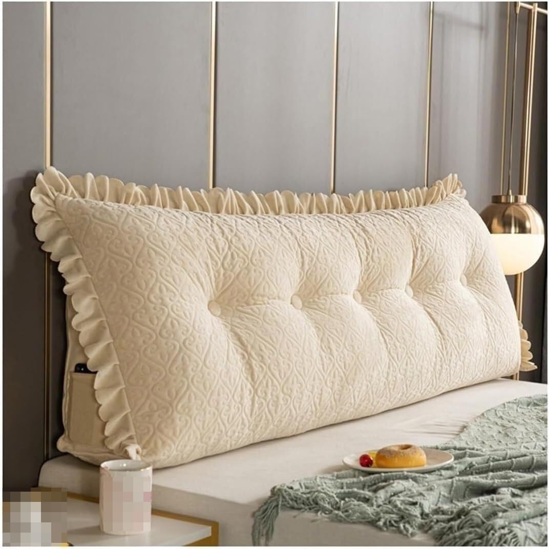 Trójkątna poduszka do czytania/długa poduszka pod zagłówek oparcie polarowa poduszka podtrzymująca do sofy w akademiku(Beige Gray,200cm/78.7inch)