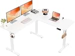 ERGOMAKER 160 * 140CM L -Shaped Electric Standing Desk Adjustable Height, L Shape Corner Standing Office Stand Up Desks with Splice Board, Computer Home Office Standing Desk, White