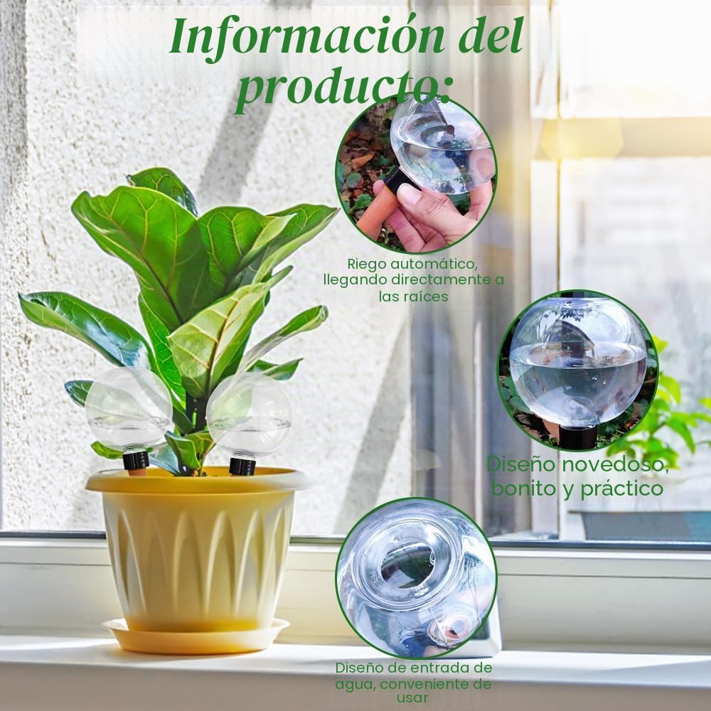 4 Pieza Riego automatico macetas, Regar Plantas Vacaciones, Diseño esférico, Bola de riego para Plantas Apta para Varias macetas (1Pieza x 500 ml)