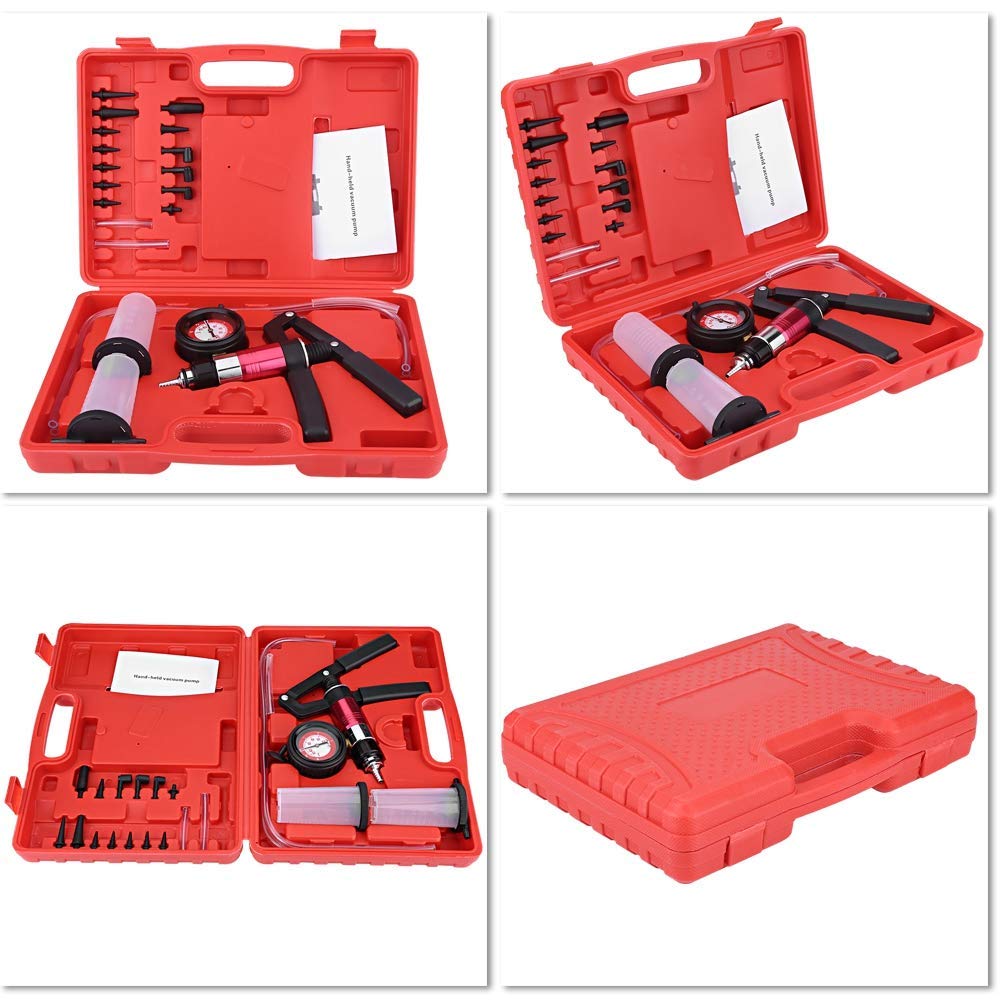 Kit Profesional de Purga de Frenos, Manómetro con Bomba de Vacío Manual, Herramienta de Reemplazo de Líquido de Frenos con Adaptadores