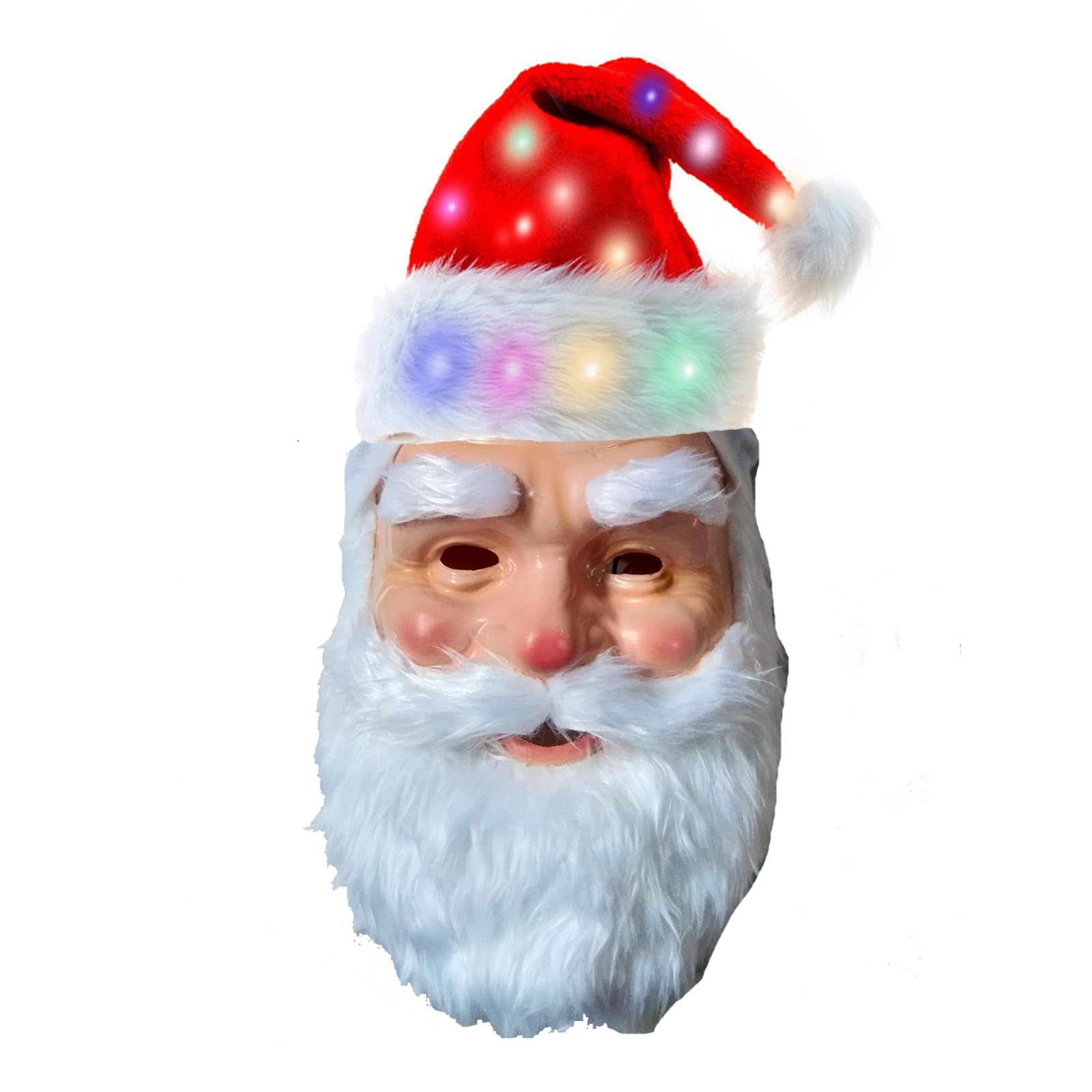 Full Face Santa Claus Mask with Lighted Up Hat Realistic Wrinkles Old Man Mask for Halloween Role-Play Party
