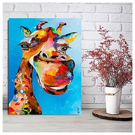 Canvastryck affisch dekorativ målning graffiti konst färgglad olja djur giraff målning duk bild graffiti konst canvas tryck väggkonst vardagsrum heminredning dekor julklappar – 60 x 90 cm