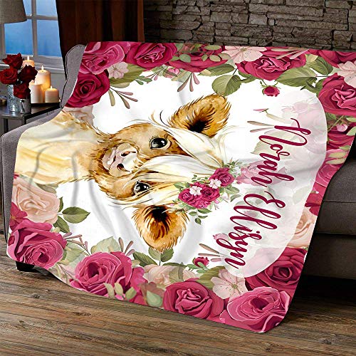 Personalized Blanket- Highland Cow Personalized Baby Girl Blanket, Baby Blanket, Name Baby Blanket, Cow Baby Gift, Farm Baby, Farm Blanket, Blanket Girl, Floral