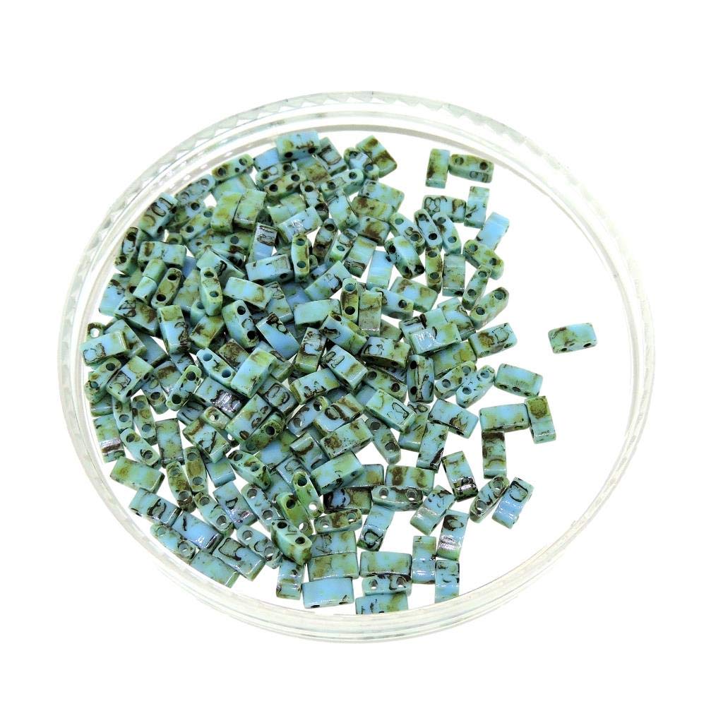 Miyuki Mezza Tila Beads 2 Fori Rettangolo Perline 2.3 x 5mm 7.8 Grammi Picasso Turchese Opaco Blu