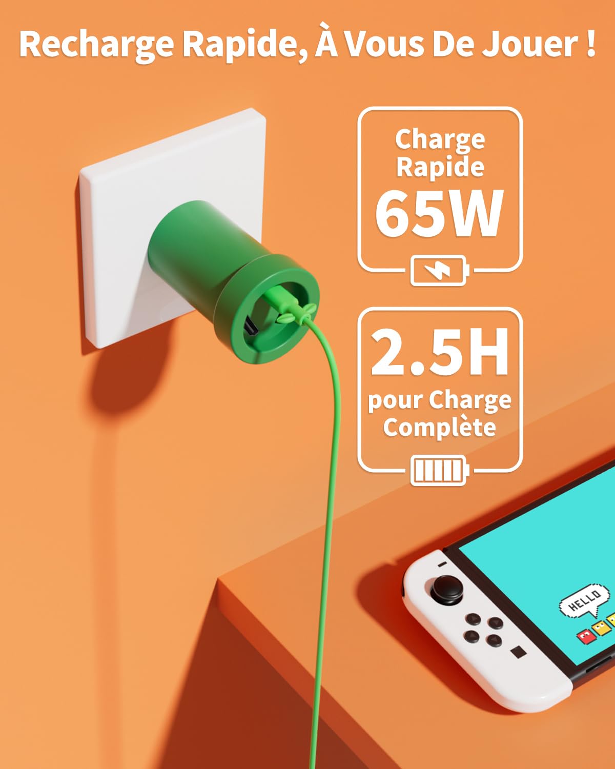 65W Dock Switch 2 Chargeur Compatible avec Switch/OLED, Portable Switch Docking Station pour TV avec 4K 60Hz HDMI/USB 2.0/USB-C PD 3.0 Charge Rapide, Câble Type-C Inclus, Tuyau Vert