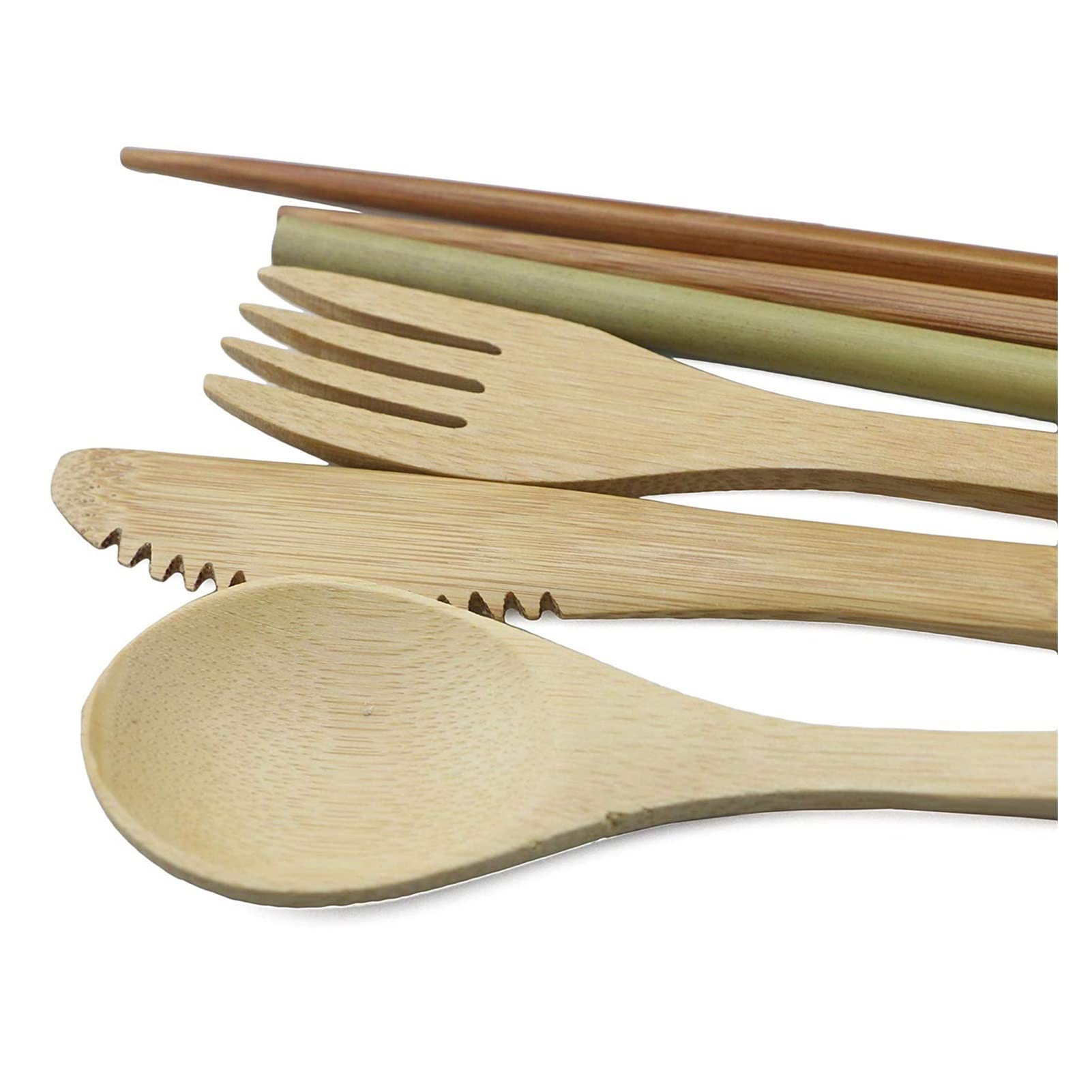 Ensemble de Couverts en Bois de fête 7 pièces Ensemble de Vaisselle en Paille de Bambou avec Sac en Tissu Couteaux Fourchette Cuillère Baguettes Voyage Exceptionnel
