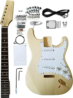 DIY Electric Guitarr Kits Strat Style Beginner Kits 6 String Right Handed with Mahogany Body Mahogany Neck Rosewood Fingerboard Chrome Hardware Build Your Own Guitarr.