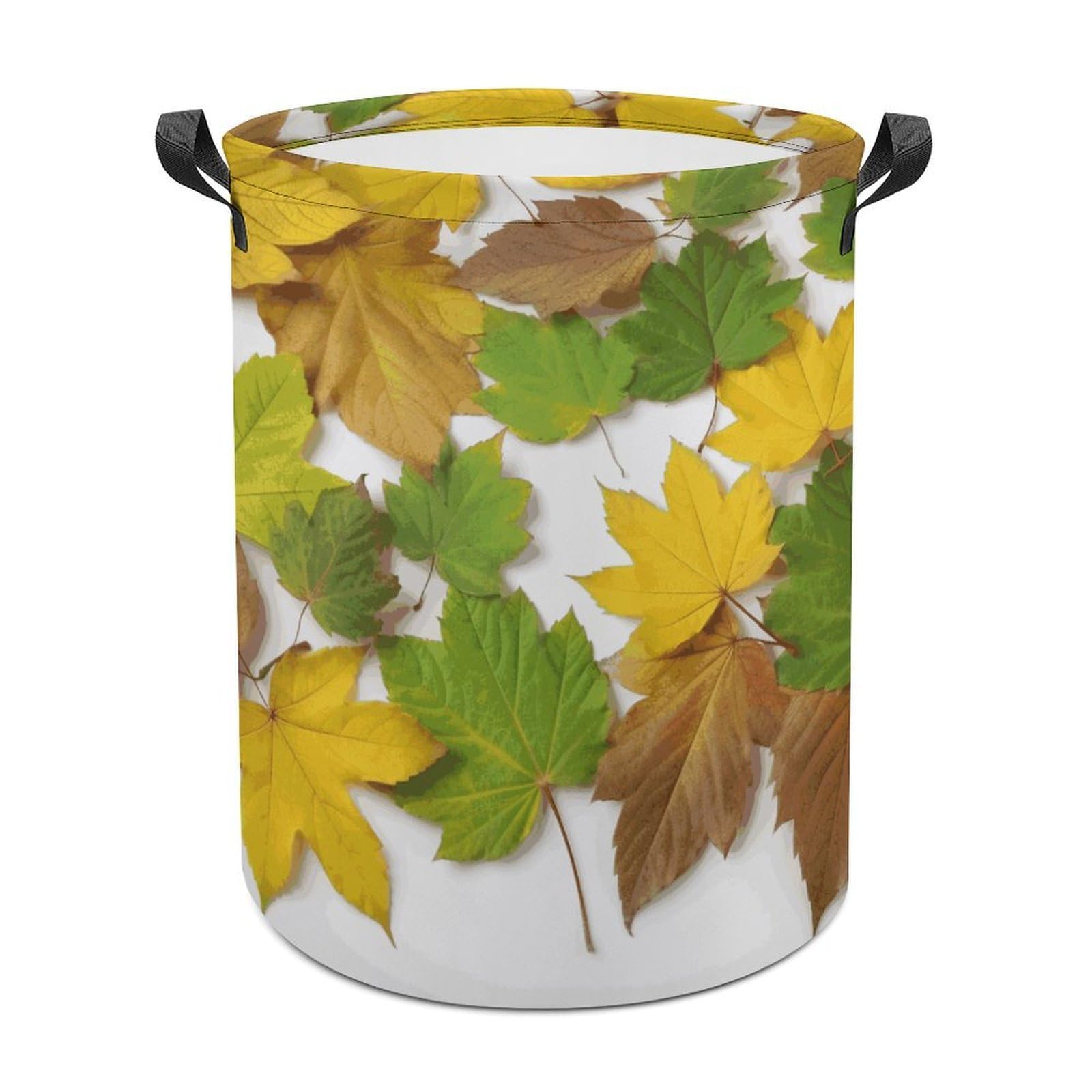 Leaves Laundry Basket Freestanding Waterproof Laundry Hamper Collapsible Tall Clothes Hamper with Reinforced Handles Waterproof Laundry Bag for Dorm Bathroom Home 44x44cm