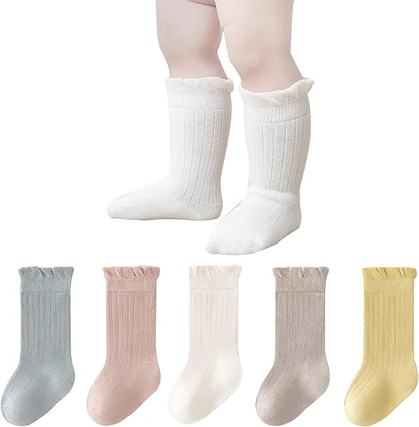 Apone Fatu Baby Girls Boys Socks, Cotton Toddler Knee-High Stockings, Kids Warm Solid Color Long Socks