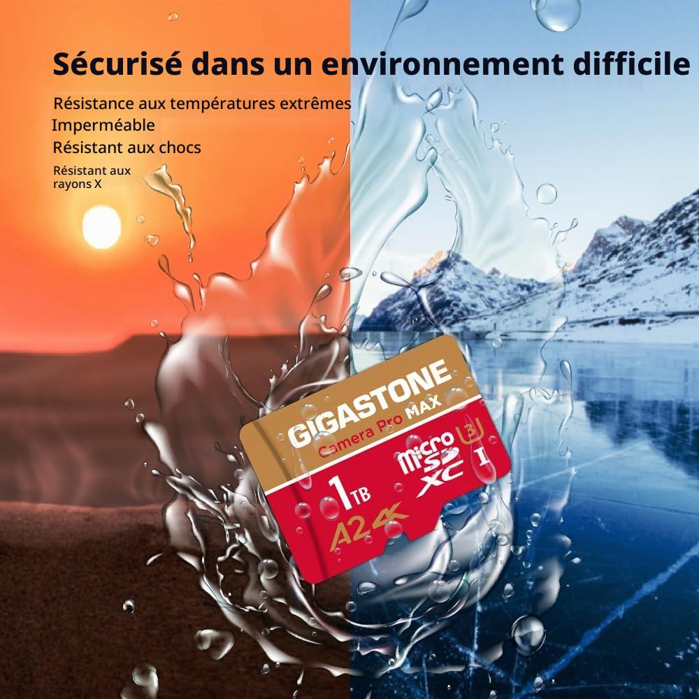 [5 Ans Récupération de données Gratuite] GIGASTONE Carte Mémoire 1 to, Camera Pro Max, Vitesse jusqu'à 170/140 Mo/s, pour GoPro, DJI, Drone, Insta360, 4K Video A2 V30 U3 MicroSDXC avec Adaptateur SD.